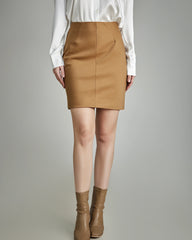 Classic Wool Mini Skirt Camel