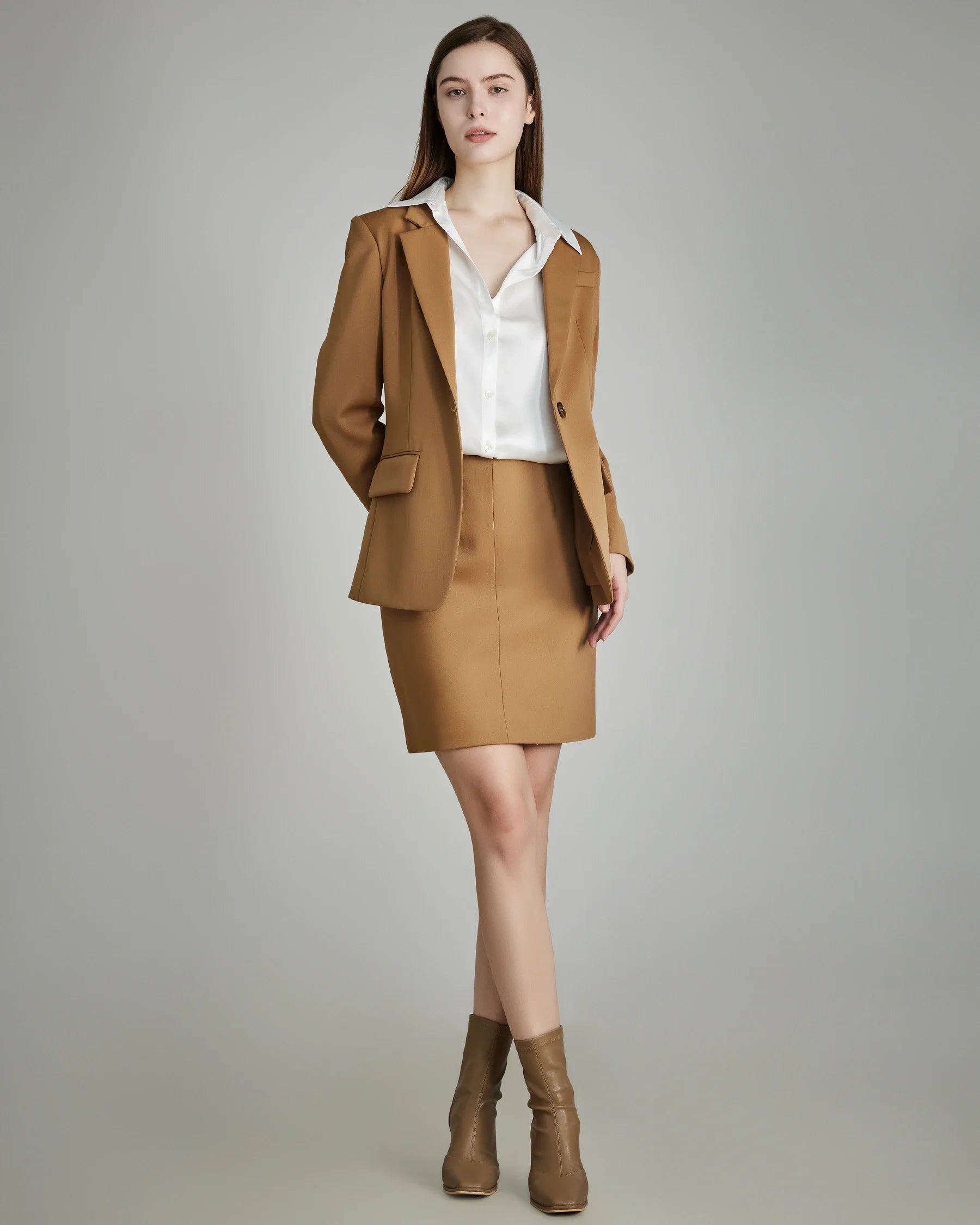 Classic Wool Mini Skirt Camel