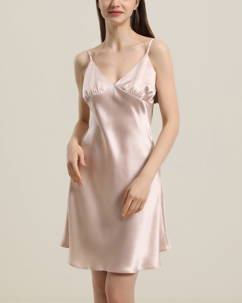 Close Fitting Silk Nightgown Pink