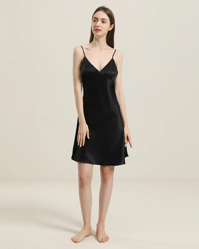 Close Fitting Silk Nightgown Black