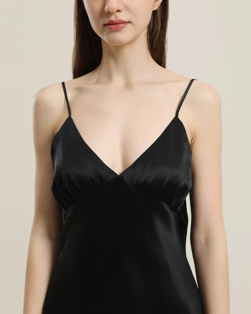 Close Fitting Silk Nightgown Black