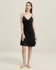 Close Fitting Silk Nightgown Black