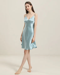 Close Fitting Silk Nightgown Haze Blue