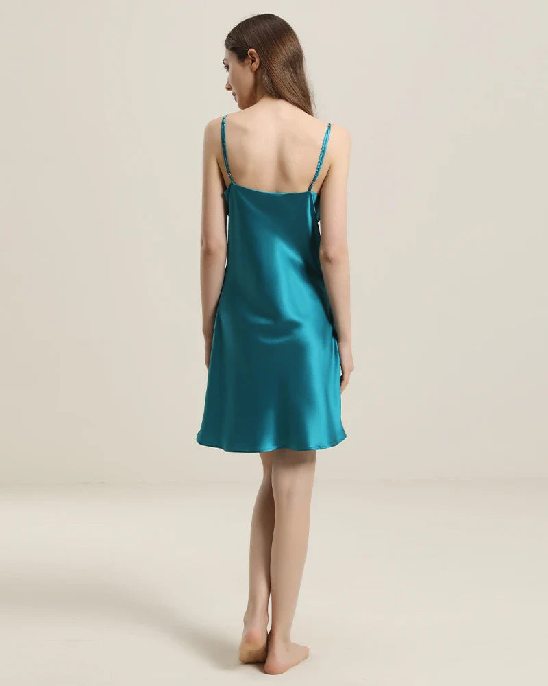 Close Fitting Silk Nightgown Peacock Blue