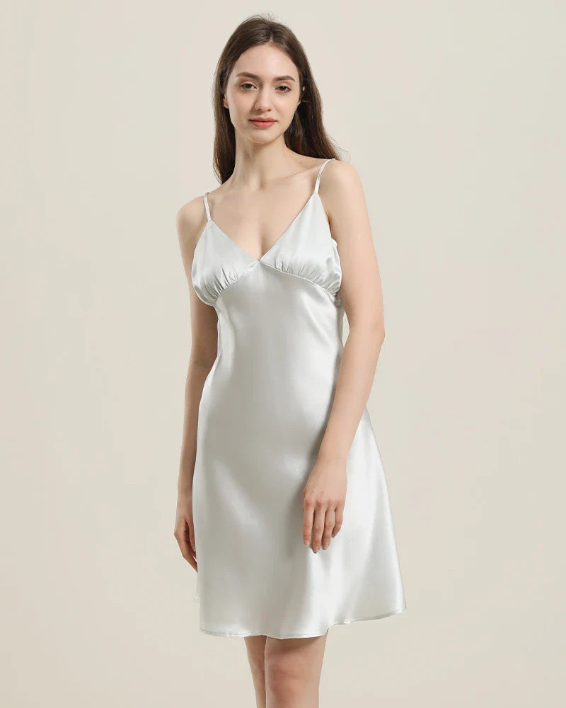 Close Fitting Silk Nightgown Grey