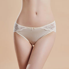 Comfortable Lace Silk Knitted Panties for Women Beige