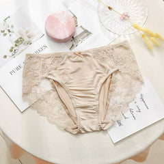 Comfortable Lace Silk Knitted Panties for Women Beige