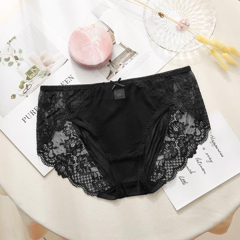 Comfortable Lace Silk Knitted Panties for Women Black