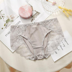 Comfortable Lace Silk Knitted Panties for Women Grey
