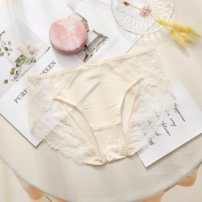 Comfortable Lace Silk Knitted Panties for Women Light Yellow
