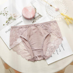 Comfortable Lace Silk Knitted Panties for Women Pink