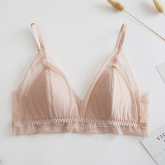 Concise Lace Comfy Silk Bralette Bra Pink