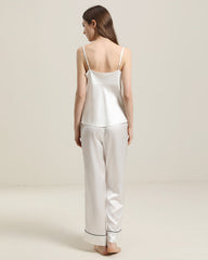 Cowl Neck Camisole Silk Pajama Set White