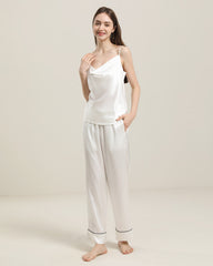 Cowl Neck Camisole Silk Pajama Set White
