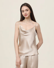 Cowl Neck Camisole Silk Pajama Set Champagne
