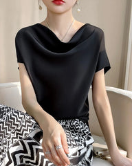Cowl Neck Cap Sleeve Silk Blouse