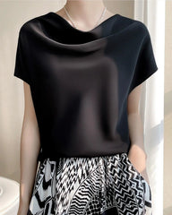 Cowl Neck Cap Sleeve Silk Blouse