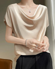 Cowl Neck Cap Sleeve Silk Blouse