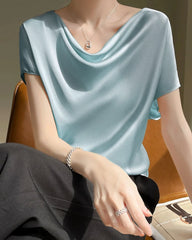 Cowl Neck Cap Sleeve Silk Blouse