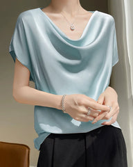 Cowl Neck Cap Sleeve Silk Blouse