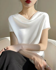 Cowl Neck Cap Sleeve Silk Blouse