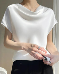 Cowl Neck Cap Sleeve Silk Blouse