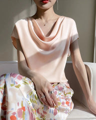 Cowl Neck Cap Sleeve Silk Blouse