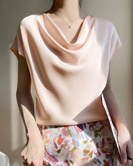 Cowl Neck Cap Sleeve Silk Blouse