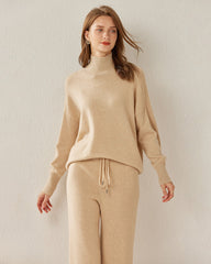 Cozy Turtleneck Oversized Cashmere Sweater Beige
