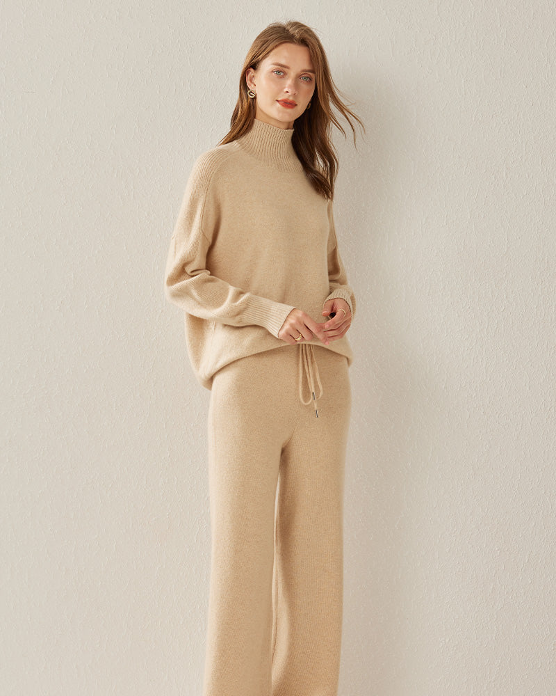 Cozy Turtleneck Oversized Cashmere Sweater Beige