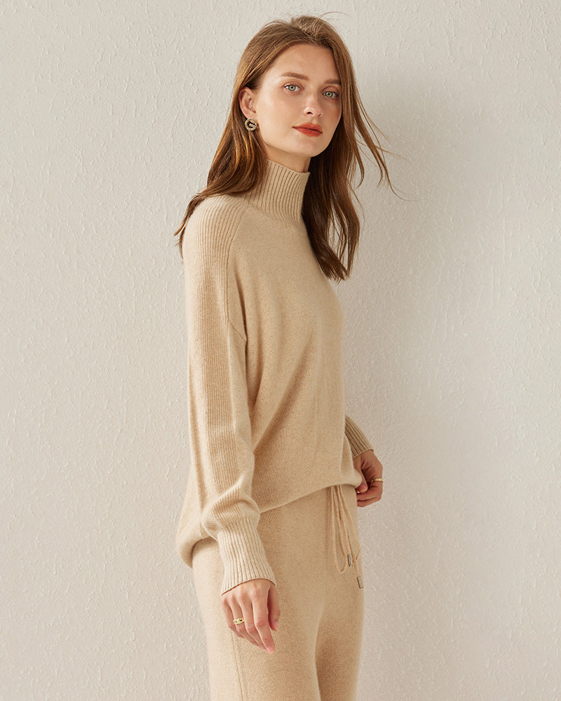Cozy Turtleneck Oversized Cashmere Sweater Beige