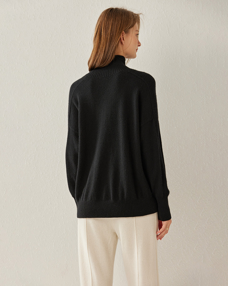 Cozy Turtleneck Oversized Cashmere Sweater Black