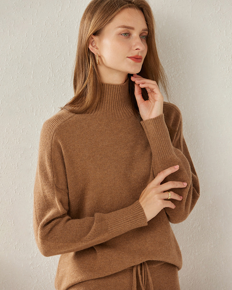 Cozy Turtleneck Oversized Cashmere Sweater Coffee