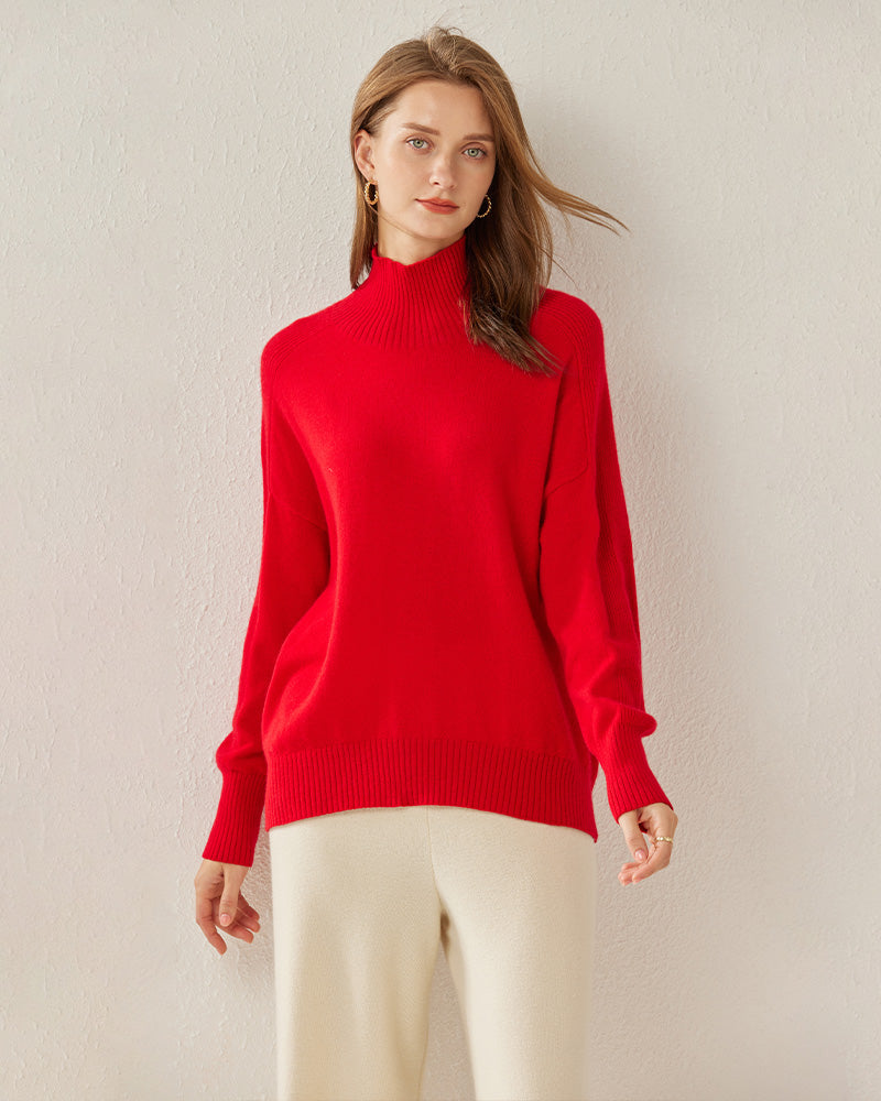 Cozy Turtleneck Oversized Cashmere Sweater Red