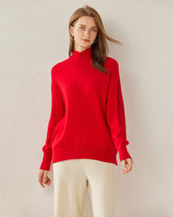 Cozy Turtleneck Oversized Cashmere Sweater Red