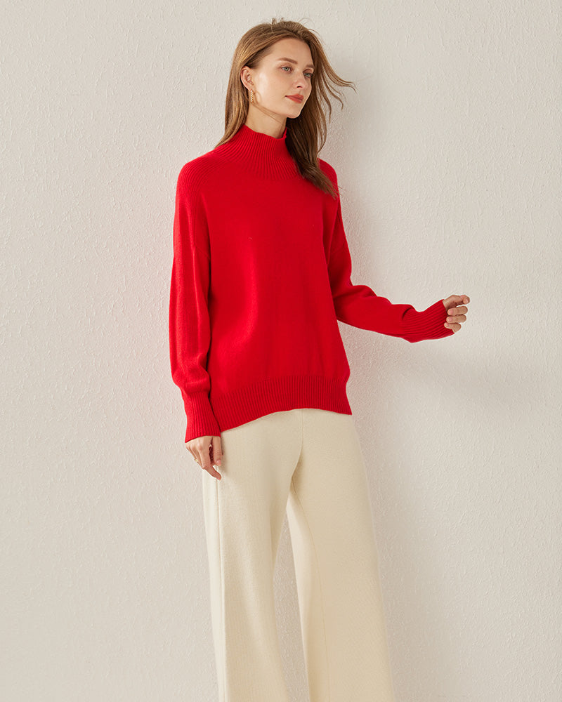 Cozy Turtleneck Oversized Cashmere Sweater Red