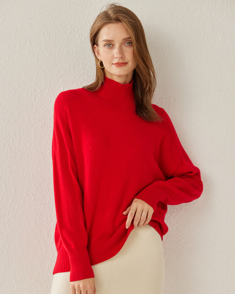 Cozy Turtleneck Oversized Cashmere Sweater Red