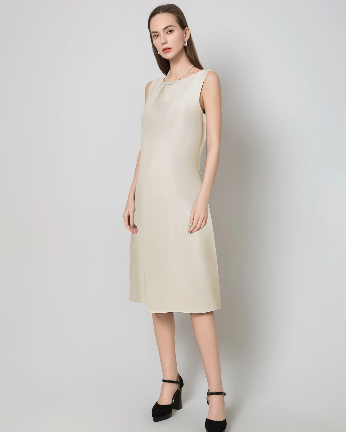 40 Momme Silk Midi Dress Cream