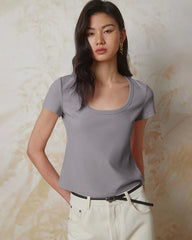 Cropped Silk Jersey Wide Crew Neck