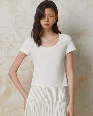 Cropped Silk Jersey Wide Crew Neck