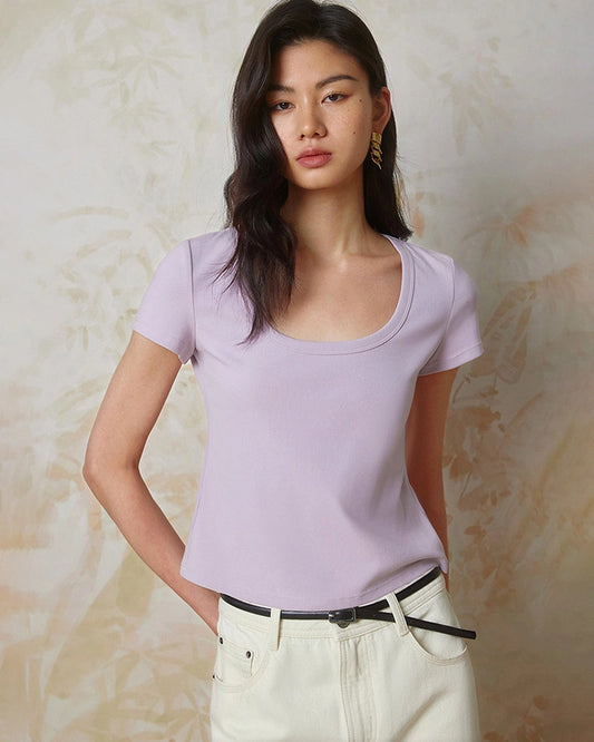Cropped Silk Jersey Wide Crew Neck