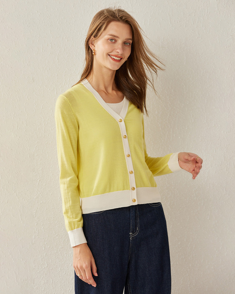 Cropped Women's Cozy Sweater Cardigan Yellow