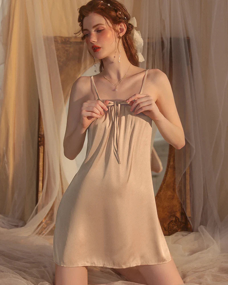 Cross Back Silk Slip Nightgown Chmpagne