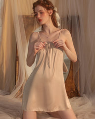 Cross Back Silk Slip Nightgown Chmpagne