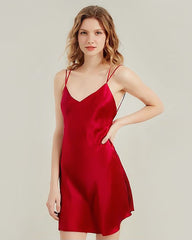 Cross Back Slip Dress Silk Nightgown Burgundy