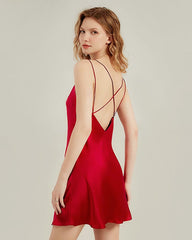 Cross Back Slip Dress Silk Nightgown Burgundy