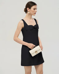 40 Momme Silk Bow Neck Mini Dress