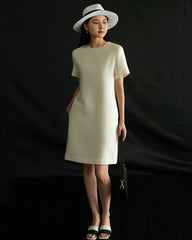 Silk and Wool Short Sleeve Midi Dress