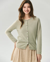 Cashmere Silk Crew Neck Double Button Cardigan