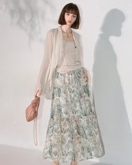Silk Botanical Print Tiered Maxi Skirt
